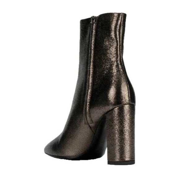 Saint Laurent Lou Ankle Boot 36 6 Metallic Leather Gun Metal New - Picture 14 of 15
